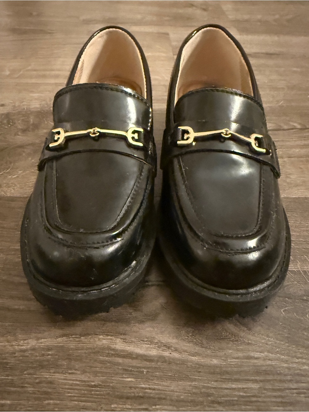 Sam Edelman Kids Black Moccasin Loafers with Gold Bit